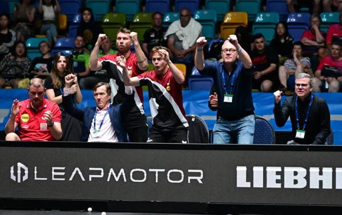 RECORD DATE NOT STATED Die Bank von Borussia Düsseldorf im Halbfinale des TTBL Final Four in Frankfurt. Die Bank von Borussia Düsseldorf jubelt im Halbfinale des TTBL Final Four in Frankfurt am Main in der Süwag Energie Arena am 30. Mai 2026. Frankfurt am Main Hessen Germany