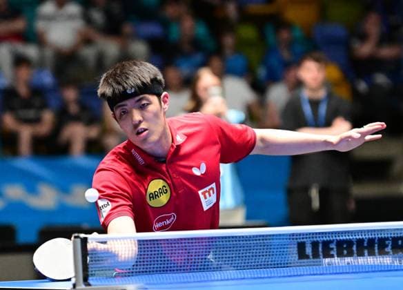 RECORD DATE NOT STATED Dang Qiu im Halbfinale des TTBL Final Four in Frankfurt. Der deutsche Nationalspieler Dang Qiu von Borussia Düsseldorf im Einsatz gegen den TTC Schwalbe Bergneustadt im Halbfinale des TTBL Final Four in Frankfurt am Main in der Süwag Energie Arena am 30. Mai 2026. Frankfurt am Main Hessen Germany