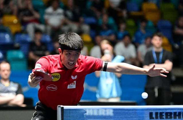 RECORD DATE NOT STATED Dang Qiu im Halbfinale des TTBL Final Four in Frankfurt. Der deutsche Nationalspieler Dang Qiu von Borussia Düsseldorf im Einsatz gegen den TTC Schwalbe Bergneustadt im Halbfinale des TTBL Final Four in Frankfurt am Main in der Süwag Energie Arena am 30. Mai 2026. Frankfurt am Main Hessen Germany