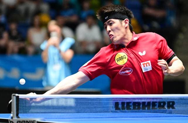 RECORD DATE NOT STATED Dang Qiu im Halbfinale des TTBL Final Four in Frankfurt. Der deutsche Nationalspieler Dang Qiu von Borussia Düsseldorf im Einsatz gegen den TTC Schwalbe Bergneustadt im Halbfinale des TTBL Final Four in Frankfurt am Main in der Süwag Energie Arena am 30. Mai 2026. Frankfurt am Main Hessen Germany