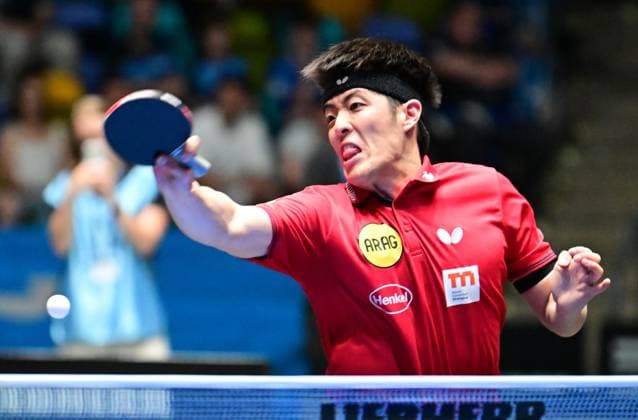 RECORD DATE NOT STATED Dang Qiu im Halbfinale des TTBL Final Four in Frankfurt. Der deutsche Nationalspieler Dang Qiu von Borussia Düsseldorf im Einsatz gegen den TTC Schwalbe Bergneustadt im Halbfinale des TTBL Final Four in Frankfurt am Main in der Süwag Energie Arena am 30. Mai 2026. Frankfurt am Main Hessen Germany