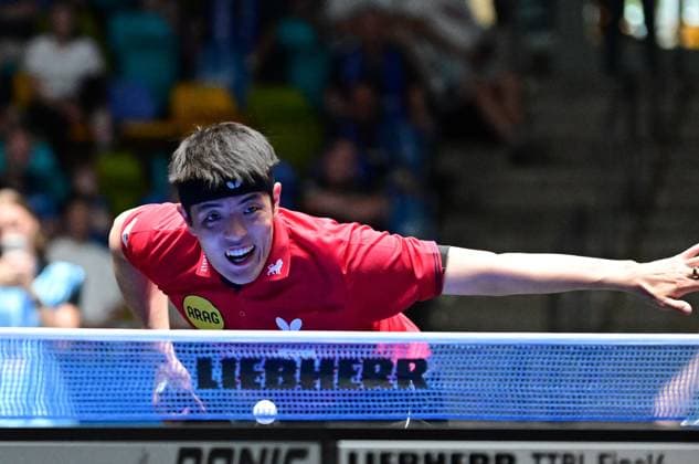 RECORD DATE NOT STATED Dang Qiu im Halbfinale des TTBL Final Four in Frankfurt. Der deutsche Nationalspieler Dang Qiu von Borussia Düsseldorf im Einsatz gegen den TTC Schwalbe Bergneustadt im Halbfinale des TTBL Final Four in Frankfurt am Main in der Süwag Energie Arena am 30. Mai 2026. Frankfurt am Main Hessen Germany