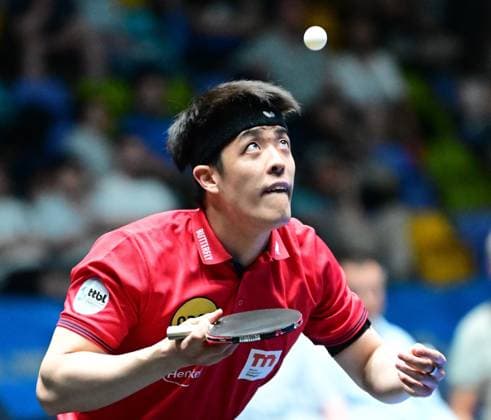 RECORD DATE NOT STATED Dang Qiu im Halbfinale des TTBL Final Four in Frankfurt. Der deutsche Nationalspieler Dang Qiu von Borussia Düsseldorf im Einsatz gegen den TTC Schwalbe Bergneustadt im Halbfinale des TTBL Final Four in Frankfurt am Main in der Süwag Energie Arena am 30. Mai 2026. Frankfurt am Main Hessen Germany