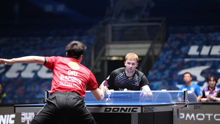 30.05.2026, xrekx, Tischtennis TTBL Final 4, Borussia Düsseldorf - TTC Schwalbe Bergneustadt v.l. Dang Qiu (Borussia Duesseldorf) Benedikt Duda (TTC Schwalbe Bergneustadt) (DFL DFB REGULATIONS PROHIBIT ANY USE OF PHOTOGRAPHS as IMAGE SEQUENCES and or QUASI-VIDEO) Frankfurt am Main