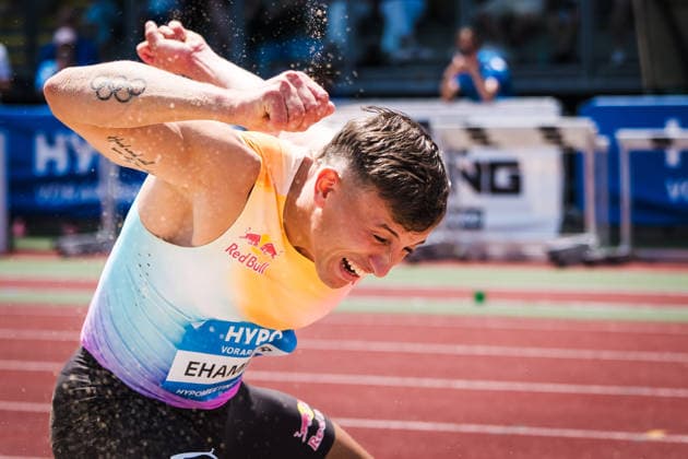 51. Hypomeeting, Goetzis (AT), 30.05.2026 GOETZIS, SWITZERLAND - MAY 30: Simon EHAMMER of Switzerland reacts to his world record in the long jump for decathletes at the 51. Hypomeeting, Goetzis (AT) on May 30, 2026 in Goetzis, Switzerland. Copyright: xBEAUTIFULxSPORTS UlfxSchillerx