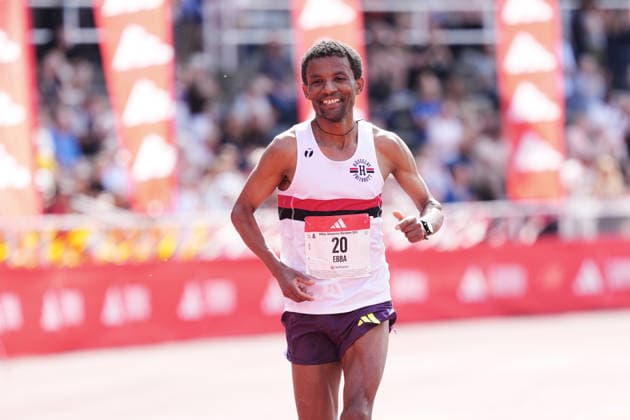 STOCKHOLM, SWEDEN 20260530 Ebba Tulu Chala finishes as the best Swedish runner during the Stockholm marathon on Saturday. STOCKHOLM SWEDEN x10500x