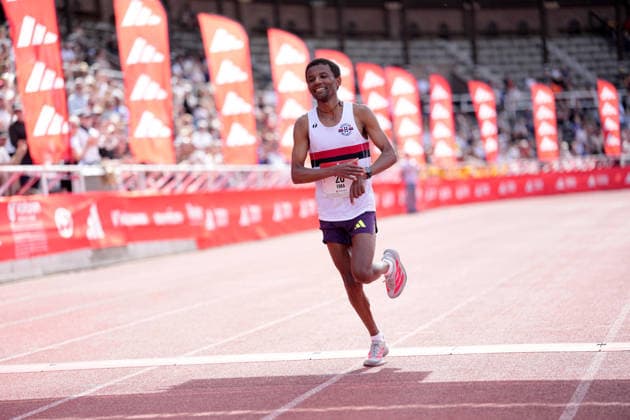 STOCKHOLM, SWEDEN 20260530 Ebba Tulu Chala finishes as the best Swedish runner during the Stockholm marathon on Saturday. STOCKHOLM SWEDEN x10500x