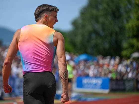 ATHLETICS - Hypomeeting Goetzis 2026 gOETZIS,AUSTRIA,30.MAY.26 - ATHLETICS - World Athletics Combined Events Tour, Hypomeeting, decathlon, long jumpg. Image shows the rejoicing of Simon Ehammer (SUI). Keywords: world record.  GEPAxpictures xOliverxLerch