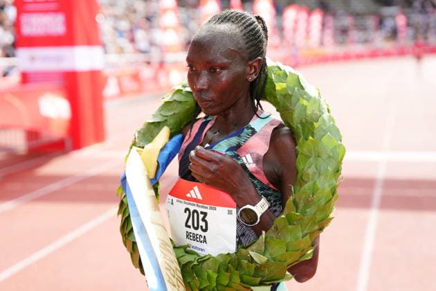 STOCKHOLM, SVERIGE 20260530 Rebeca Kangogo Chesir fran Kenya vinner Stockholm marathon pa lördagen. STOCKHOLM SVERIGE x10500x