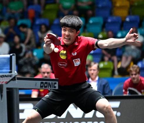 RECORD DATE NOT STATED Dang Qiu im Halbfinale des TTBL Final Four in Frankfurt. Der deutsche Nationalspieler Dang Qiu von Borussia Düsseldorf im Einsatz gegen den TTC Schwalbe Bergneustadt im Halbfinale des TTBL Final Four in Frankfurt am Main in der Süwag Energie Arena am 30. Mai 2026. Frankfurt am Main Hessen Germany