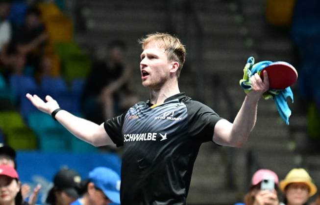 RECORD DATE NOT STATED Benedikt Duda im Halbfinale des TTBL Final Four in Frankfurt. Der deutsche Nationalspieler Benedikt Duda vom TTC Schwalbe Bergneustadt im Einsatz gegen Borussia Dusseldorf im Halbfinale des TTBL Final Four in Frankfurt am Main in der Süwag Energie Arena am 30. Mai 2026. Frankfurt am Main Hessen Germany