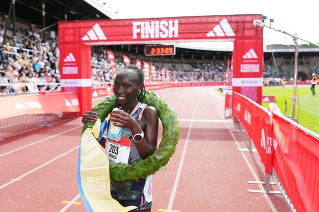 Rebeca Kangogo Chesir, Kenya, wins the Stockholm marathon, women, in Stockholm, Sweden, on Saturday, May 30, 2026. STOCKHOLM SWEDEN x10500x