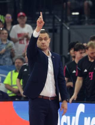 Bonns Trainer Marko STANKOVIC. Basketball, Bayern - Bonn. Bundesliga, FC Bayern Basketball - Telekom Baskets Bonn, Playoff Halbfinale, 1.Spiel, Saison 2025-2026, 30.05.2026, in Muenchen, S A P G A R D E N, Deutschland. Quelle Copyright Credit : Oryk HAIST