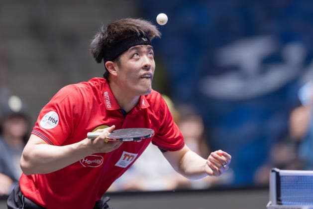 Borussia Düsseldorf und TTC Schwalbe Bergneustadt, Liebherr TTBL-Halbfinalspiel 2026 Dang Qiu (Borussia Düsseldorf). Liebherr TTBL Final4 2026, erstes Halbfinale zwischen Borussia Düsseldorf und TTC Schwalbe Bergneustadt am 30. Mai 2026 in der Süwag Energie ARENA in Frankfurt am Main., Frankfurt am Main Hessen Deutschland Süwag Energie ARENA