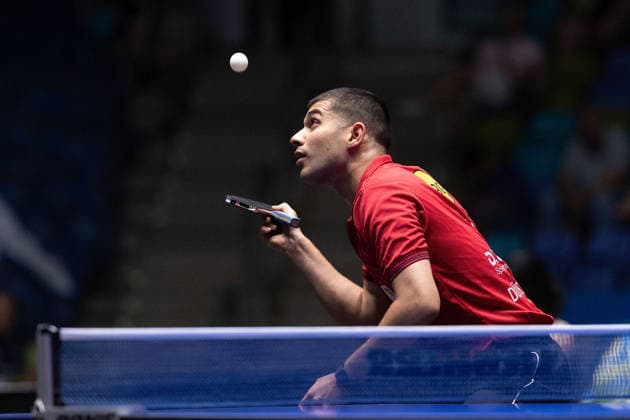 Kanak Jha (GER,USA Borussia Duesseldorf) in action during the semifinal matches Borussia Düsseldorf TTC Schwalbe of the Liebherr TTBL Final4 at the Süwag Energie ARENA on May 30, 2026, in Frankfurt, Germany Copyright: JoaquimxFerreira