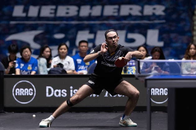 Leo de Nodrest (FRA, TTC Schwalbe Bergneustadt) in action during the semifinal matches Borussia Düsseldorf TTC Schwalbe of the Liebherr TTBL Final4 at the Süwag Energie ARENA on May 30, 2026, in Frankfurt, Germany Copyright: JoaquimxFerreira