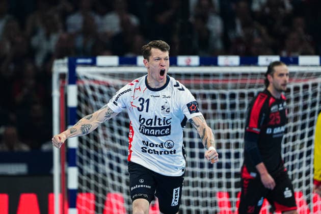 Torjubel Emil Manfeldt Jakobsen (SG Flensburg-Handewitt, 31) GER, MT Melsungen vs. SG Flensburg-Handewitt, Handball, EHF European League, Halbfinale, Saison 2025 2026, 30.05.2026 GER, MT Melsungen vs. SG Flensburg-Handewitt, Handball, EHF European League, Halbfinale, Saison 2025 2026, 30.05.2026 Hamburg Copyright: xEibner-Pressefoto MarcelxvonxFehrnx EP_MFN