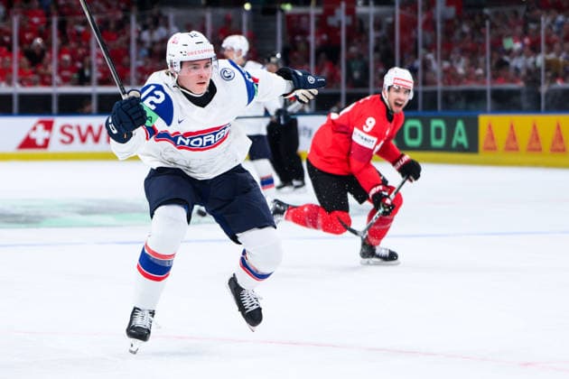 260530 Noah Steen of Norway during the 2026 IIHF Ice hockey, Eishockey World Championship, WM, Weltmeisterschaft semifinal match between Switzerland and Norway on May 30, 2026 in Zürich. Photo: Jesper Zerman BILDBYRAN kod JZ JZ0737 ishockey ice hockey ishockey-vm 2026 vm 2026 iihf world championship semifinal semifinals switzerland schweiz norge norway bbeng norge norway Copyright: JESPERxZERMAN BB260530JZ022