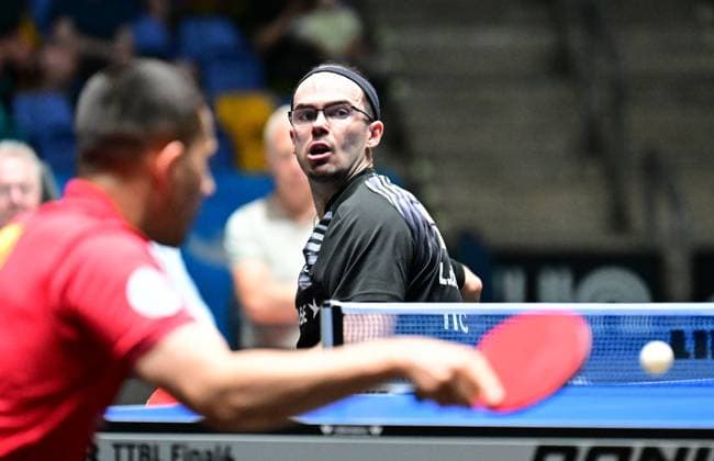 RECORD DATE NOT STATED Leo de Nodrest im Halbfinale des TTBL Final Four in Frankfurt. Der französische Nationalspieler Leo de Nodrest vom TTC Schwalbe Bergneustadt erfolgreich im Einsatz gegen Borussia Dusseldorf im Halbfinale des TTBL Final Four in Frankfurt am Main in der Süwag Energie Arena am 30. Mai 2026. Frankfurt am Main Hessen Germany