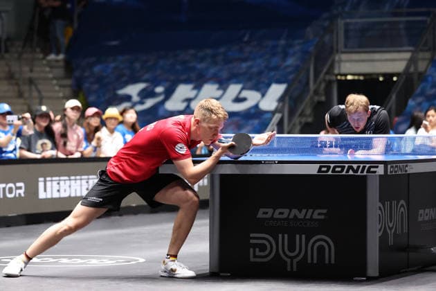 30.05.2026, xrekx, Tischtennis TTBL Final 4, Borussia Düsseldorf - TTC Schwalbe Bergneustadt v.l. Anton Källberg Kaellberg (Borussia Duesseldorf) Benedikt Duda (TTC Schwalbe Bergneustadt) (DFL DFB REGULATIONS PROHIBIT ANY USE OF PHOTOGRAPHS as IMAGE SEQUENCES and or QUASI-VIDEO) Frankfurt am Main