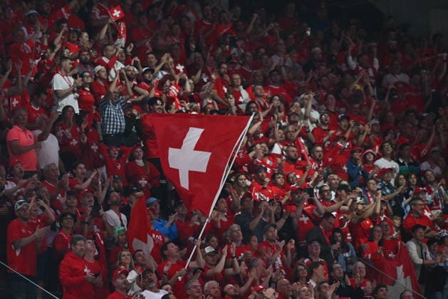 Fans of Switzerland during the semifinal match Switzerland vs Norway at the 2026 IIHF Ice hockey, Eishockey World Championship, WM, Weltmeisterschaft on May 30, 2026, Zurich, Switzerland. (CTKxPhoto RadekxPetrasek) CTKPhotoP2026053003603  CTKPhotoP2026053003603