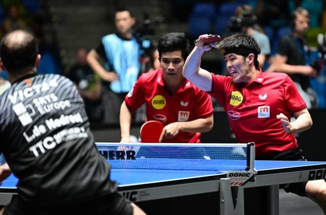 RECORD DATE NOT STATED Dand Qiu und Li Yongyin erreichen mit Borussia Düsseldorf das Finale des TTBL Final Four in Frankfurt. Der deutsche Nationalspieler Dang Qiu und sein chinesischer Vereinskollege Li Yongyin von Borussia Düsseldorf gewinnen das entscheidende Doppel zum 3:2-Halbfinalerfolg gegen den TTC Schwalbe Bergneustadt beim TTBL Final Four in Frankfurt am Main in der Süwag Energie Arena am 30. Mai 2026. Düsseldorf steht damit als erster Finalist fest. Frankfurt am Main Hessen Germany
