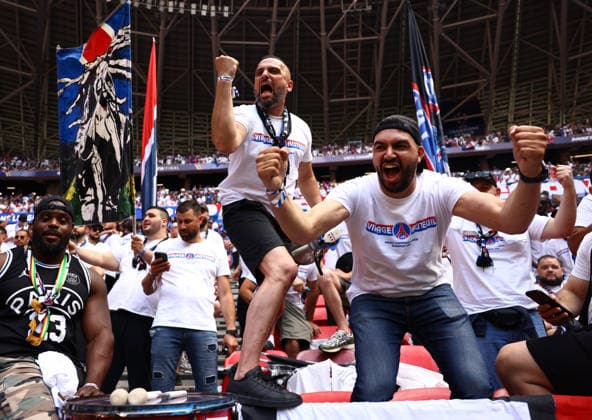 Budapest, Hungary, 30th May 2026. Paris Saint Germain fans before the Paris Saint Germain vs Arsenal UEFA Champions League Final match at Puskas Arena, Budapest. Picture credit should read: David Klein Sportimage EDITORIAL USE ONLY. No use with unauthorised audio, video, data, fixture lists, club league logos or live services. Online in-match use limited to 120 images, no video emulation. No use in betting, games or single club league player publications. SPI_040_DK_PSG_Arsenal SPI-4828-0039