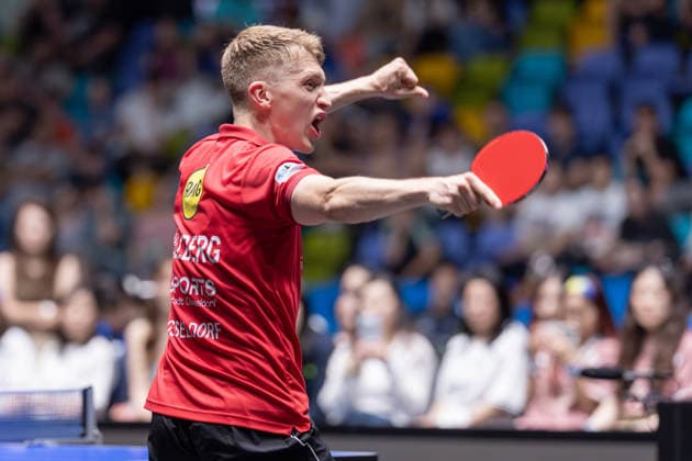 Borussia Düsseldorf und TTC Schwalbe Bergneustadt, Liebherr TTBL-Halbfinalspiel 2026 Anton Källberg (Borussia Düsseldorf). Liebherr TTBL Final4 2026, erstes Halbfinale zwischen Borussia Düsseldorf und TTC Schwalbe Bergneustadt am 30. Mai 2026 in der Süwag Energie ARENA in Frankfurt am Main., Frankfurt am Main Hessen Deutschland Süwag Energie ARENA