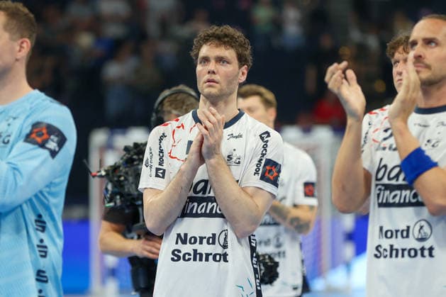 30.05.2026, xgox, Handball - EHF European League Halbfinale MT Melsungen - SG Flensburg-Handewitt v.l. Niclas Kirkelokke (Kirkelökke, Flensburg, 5) enttaeuscht, schaut enttaeuscht, niedergeschlagen, disappointed Hamburg