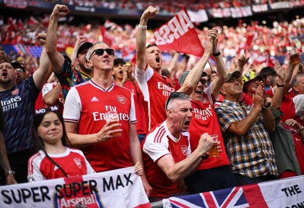 Hungary Soccer Champions League PSG - Arsenal 9176891 30.05.2026 Arsenal s fans cheer before the UEFA Champions League final soccer match between Paris Saint-Germain (PSG) and Arsenal at Puskas Arena in Budapest, Hungary. Alexey Filippov Sputnik Budapest Hungary  Copyright: xAlexeyxFilippovx