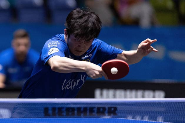 Fan Zhendong (CHN 1.FC Saarbruecken-TT) in action during the semifinal matches Borussia Düsseldorf TTC Schwalbe of the Liebherr TTBL Final4 SV Werder Bremen 1. FC Saarbrücken at the Süwag Energie ARENA on May 30, 2026, in Frankfurt, Germany Copyright: JoaquimxFerreira