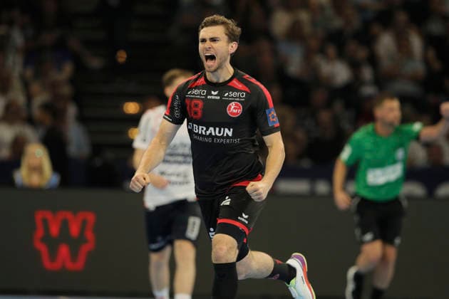 photo : Torjubel bei Florian DROSTEN (Melsungen) Handball Herren am Sa. 30.05.2026 Mens EHF European League , Final Four in Hamburg SG Flensburg - Melsungen, Halbfinale
