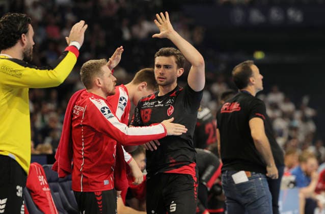 photo : Jubel nach dem Schlußpfiff bei den Spielern aus Melsungen , hier feiert Florian DROSTEN Handball Herren am Sa. 30.05.2026 Mens EHF European League , Final Four in Hamburg SG Flensburg - Melsungen, Halbfinale