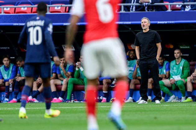 260530 Coach Luis Enrique of Paris Saint-Germain during the UEFA Champions League final match between Paris Saint-Germain and Arsenal on May 30, 2026 in Budapest. Photo: Maxim Thore BILDBYRAN kod MT MT1056 fotboll football soccer fotball uefa champions league champions league paris saint-germain arsenal bbeng Copyright: MAXIMxTHORE BB260530MT075