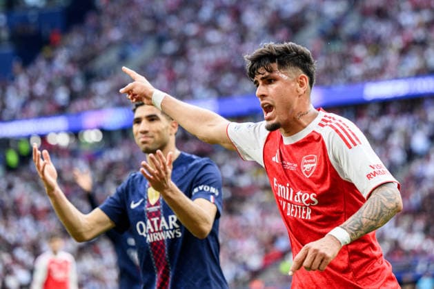 260530 Piero Hincapie of Arsenal during the UEFA Champions League final match between Paris Saint-Germain and Arsenal on May 30, 2026 in Budapest. Photo: Maxim Thore BILDBYRAN kod MT MT1056 fotboll football soccer fotball uefa champions league champions league paris saint-germain arsenal bbeng Copyright: MAXIMxTHORE BB260530MT086
