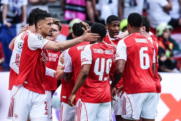 Fussball, UEFA Champions League Saison 2025 2026 Finale Paris Saint-Germain - FC Arsenal 30.05.2026, Puskas Arena Budapest Torjubel FC Arsenal nach dem Tor zum 1-0 durch Kai Havertz (Arsenal ) die Spieler freuen sich Budapest Puskas Arena Ungarn