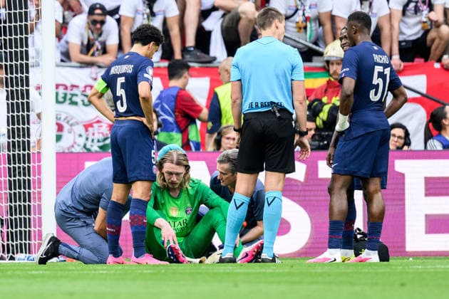 260530 Goalkeeper Matvey Safonov of Paris Saint-Germain during the UEFA Champions League final match between Paris Saint-Germain and Arsenal on May 30, 2026 in Budapest. Photo: Maxim Thore BILDBYRAN kod MT MT1056 fotboll football soccer fotball uefa champions league champions league paris saint-germain arsenal bbeng Copyright: MAXIMxTHORE BB260530MT098
