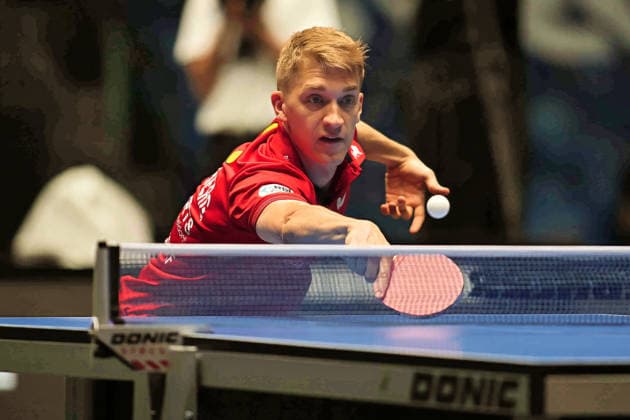 Anton Kaelberg (Borussia Duesseldorf) bei der Ballannahme. GER Frankfurt TTBL Liebherr Finale Four TTC Schwalbe Bergneustadt vs. Borussia Düsseldorf, Tischtennis Suewag Energie Arena 30.05.2026. GER Frankfurt TTBL Liebherr Finale Four Tischtennis Suewag Energie Arena Deutsche Meiterschaft 30.05.2026. Frankfurt Copyright: xEibner-Pressefoto JoergxHirschx EP_JHH