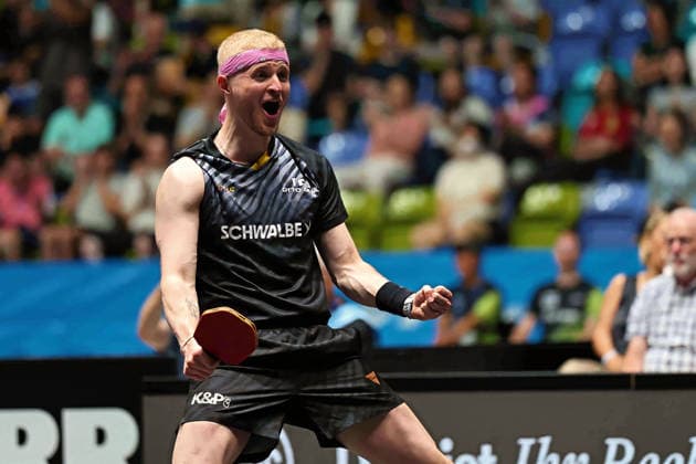 Roman Ruiz (TTC Schwalbe Bergneustadt) beim Jubel GER Frankfurt TTBL Liebherr Finale Four TTC Schwalbe Bergneustadt vs. Borussia Düsseldorf, Tischtennis Suewag Energie Arena 30.05.2026. GER Frankfurt TTBL Liebherr Finale Four Tischtennis Suewag Energie Arena Deutsche Meiterschaft 30.05.2026. Frankfurt Copyright: xEibner-Pressefoto JoergxHirschx EP_JHH