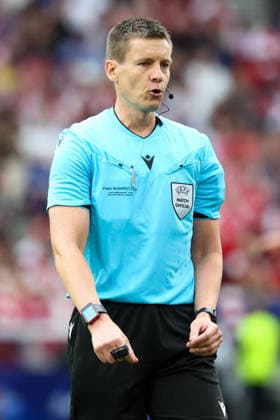 Referee Daniel Siebert looks on during the 2025 2026 Champions League Final football match between Paris Saint Germain and Arsenal FC at Puskas Arena stadium in Budapest (Hungary), May 30th, 2026. CesarexPurini