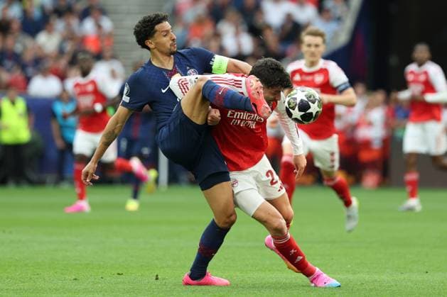 30.05.2026 - SOCCER - 2025-2026 UEFA Champions League final , Paris vs Arsenal Marquinhos (Paris Saint-Germain) and Kai Havertz (Arsenal) in duel Budapest Puskas Arena ,Budapest Puskas Arena Hungary