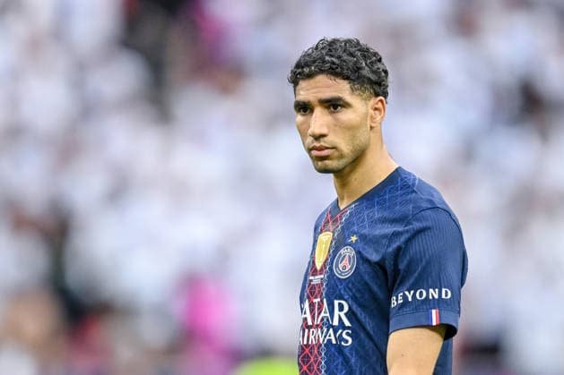 Achraf Hakimi (Paris Saint-Germain FC) Looks on during the UEFA Champions League Final 2026 match between Paris Saint-Germain and Arsenal FC at Puskas Arena on May 30, 2026 in Budapest, Hungary. (Photo by Harry Langer DeFodi Images) -