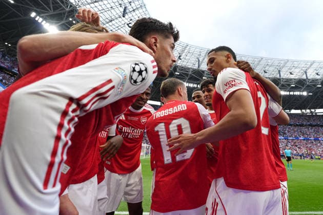 Paris Saint-Germain v Arsenal FC - UEFA Champions League Final 2026 Kai Havertz of Arsenal FC celebrates with team mates after scoring during the UEFA Champions League Final match between Paris Saint-Germain FC and Arsenal FC at Puskas Arena on May 30, 2026 in Budapest, Hungary Budapest Puskas Arena Hungary Hungary Copyright: xGiuseppexMaffiax 260530UCLFinal_PSG-Arsenal_GM_00401