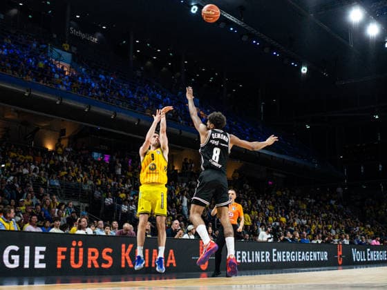 Jonas Mattisseck (Alba Berlin, 9) mit einem Wurfversuch 30.05.2026, Alba Berlin vs Bamberg Baskets, Basketball, BBL, Max-Schmeling Halle, Berlin DFL regulations prohibit any use of photographs as image sequences and or quasi-video. Copyright: HMBxMedia xFinnxWeidmann