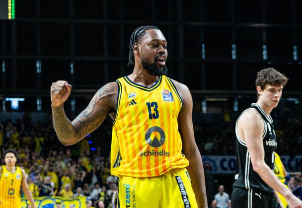J wan Roberts (Alba Berlin, 13) jubelt nach einem erfolgreichen Wurf 30.05.2026, Alba Berlin vs Bamberg Baskets, Basketball, BBL, Max-Schmeling Halle, Berlin DFL regulations prohibit any use of photographs as image sequences and or quasi-video. Copyright: HMBxMedia xFinnxWeidmann