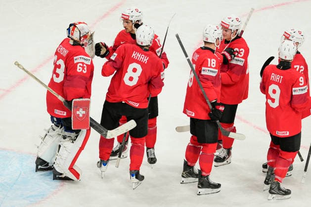 ZURICH, SWITZERLAND - MAY 30: Switzerland celebrates victory during the 2026 IIHF Ice hockey, Eishockey World Championship, WM, Weltmeisterschaft Switzerland game between Switzerland and Norway at Swiss Life Arena on May 30, 2026 in Zurich, Zurich. Zurich Swiss Life Arena Zurich Switzerland Copyright: xJustPictures.ch JarixPestelaccix jp-en-EuSpIm-JP6_JAR_Switzerland_Norway_30May2026_00155