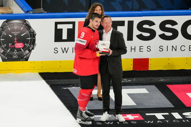 ZURICH, SWITZERLAND - MAY 30: Damien Riat of Switzerland best player for team Switzerland during the 2026 IIHF Ice hockey, Eishockey World Championship, WM, Weltmeisterschaft Switzerland game between Switzerland and Norway at Swiss Life Arena on May 30, 2026 in Zurich, Zurich. Zurich Swiss Life Arena Zurich Switzerland Copyright: xJustPictures.ch JarixPestelaccix jp-en-EuSpIm-JP6_JAR_Switzerland_Norway_30May2026_00157