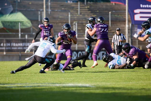 Frankfurt Galaxy - Munich Ravens, American Football, European Football Alliance (EFA), Saison 2026, 30.05.2026. 20 Gerald Ameln (RB, Frankfurt Galaxy) im Spiel zwischen Frankfurt Galaxy und Munich Ravens in der European Football Alliance (EFA) in Frankfurt am Main, Deutschland. Hessen Deutschland