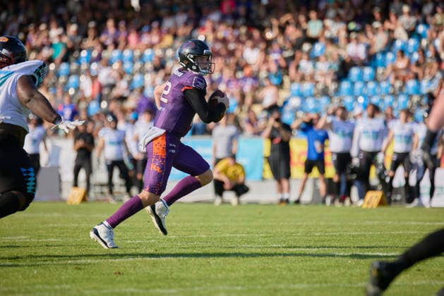 Frankfurt Galaxy - Munich Ravens, American Football, European Football Alliance (EFA), Saison 2026, 30.05.2026. 12 Ethan Garbers (QB, Frankfurt Galaxy) im Spiel zwischen Frankfurt Galaxy und Munich Ravens in der European Football Alliance (EFA) in Frankfurt am Main, Deutschland. Hessen Deutschland