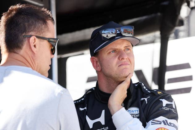 Dirk Mueller (GER) Bearter und Mike Schumacher (GER) Honda 47 nach dem 2. freien Training, GP Detroit, Michigan, USA, 30.05.2026, IndyCar, Indy Car, IRL, USA Serie, Portrait